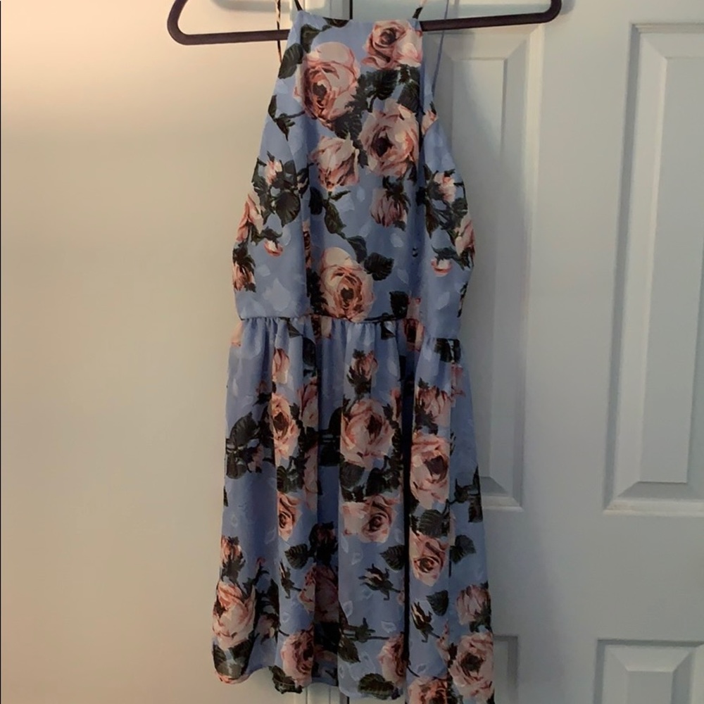 High neck blue floral dress